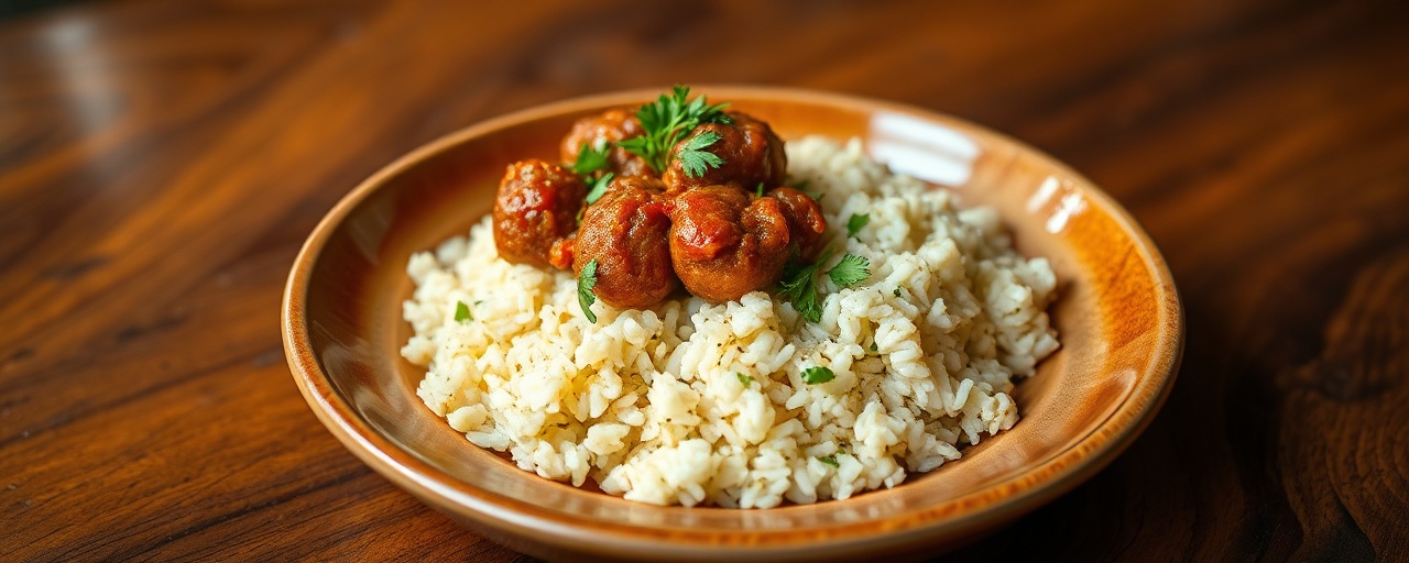 Cajun Fermented Pepper Smothered Seitan with Garlic Rice