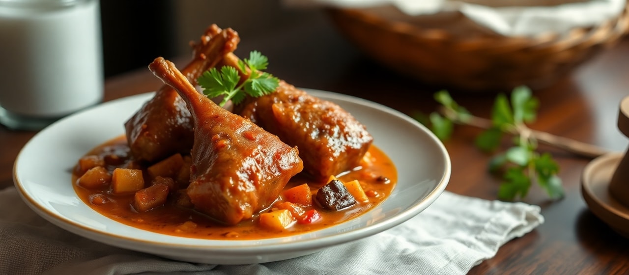 Cajun Gochujang Cured Duck Leg Étouffée