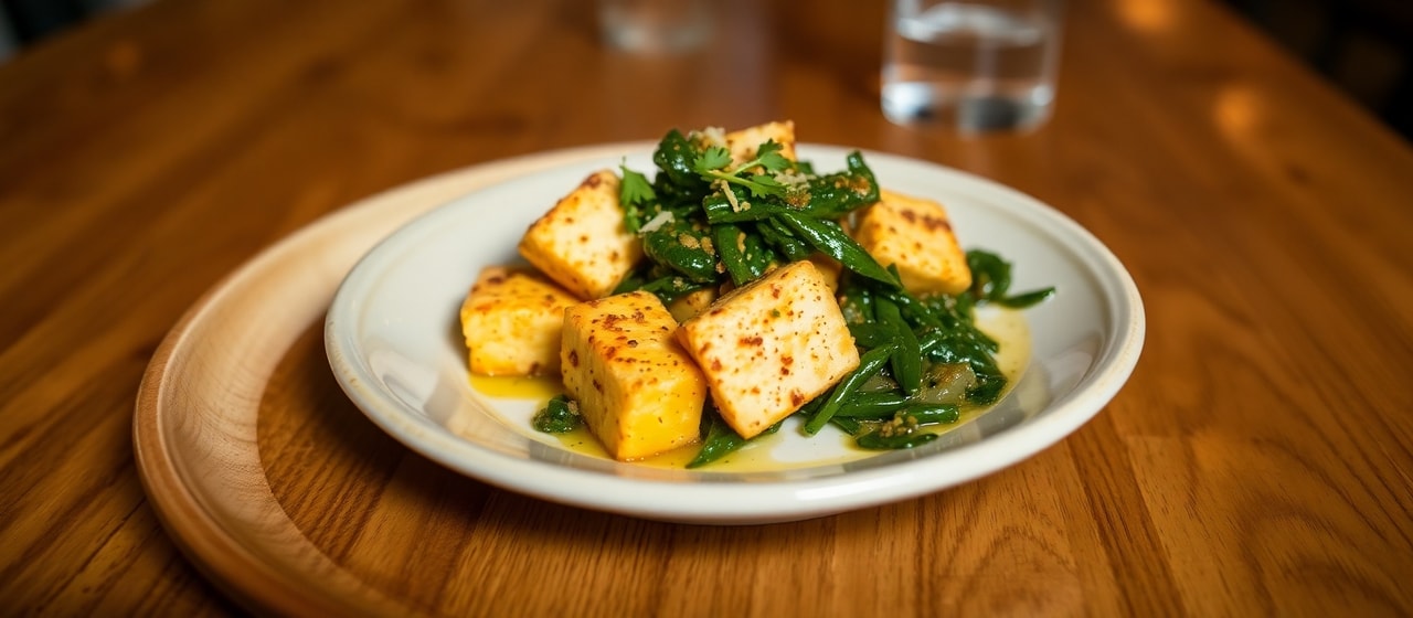 Cajun Pan-Seared Tofu with Spicy Mustard Greens