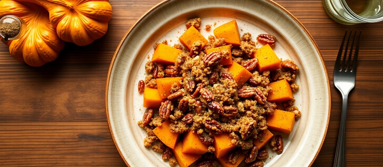 Cajun Roasted Butternut Squash with Spicy Pecan Crumble