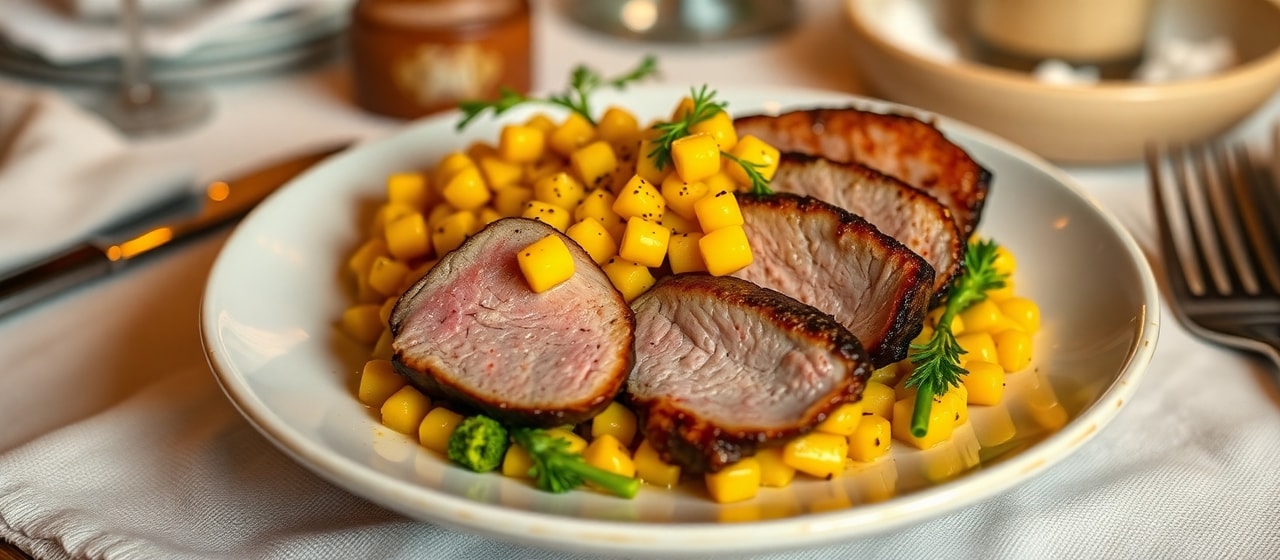 Cajun Seared Duck Breast with Spicy Corn Maque Choux