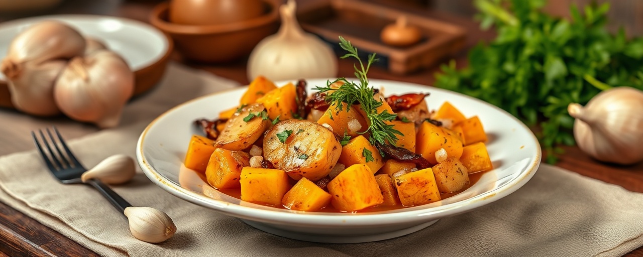 Camarão com Batata Doce Salteado