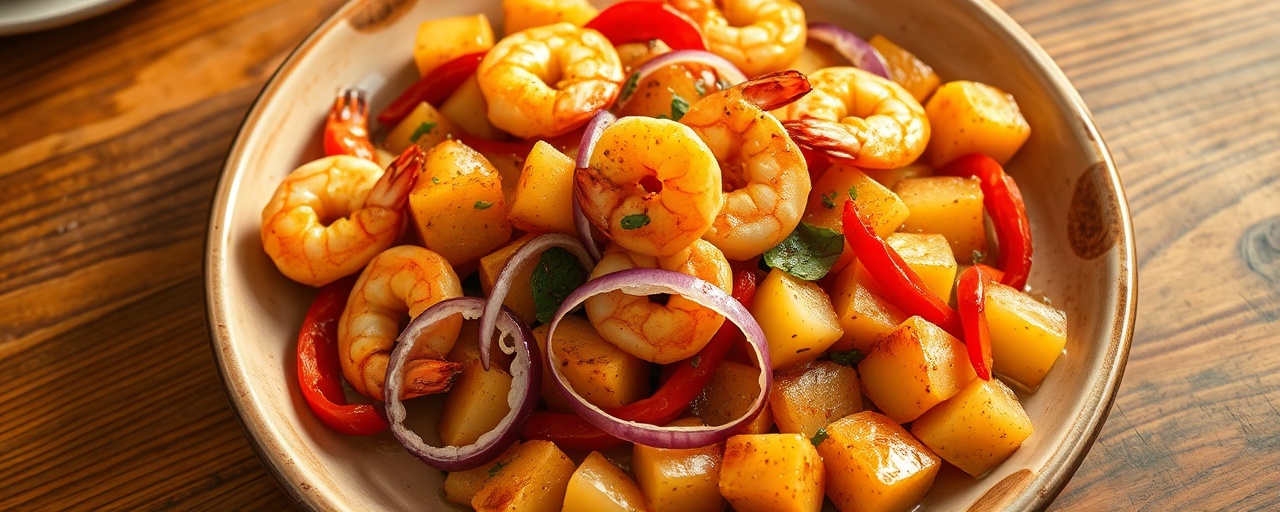 Camarones y Papas Azafranadas Salteadas (Saffron Shrimp and Potato Stir-fry)