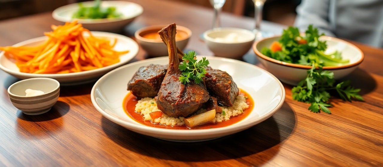 Cambodian Harissa-Spiced Braised Lamb Shanks
