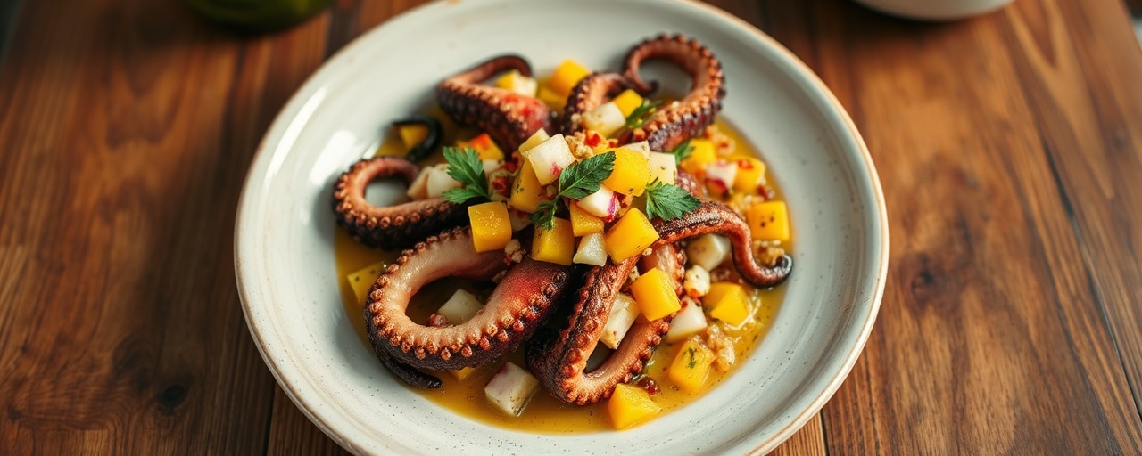 Caribbean Sous-Vide Octopus with Mango-Lime Salsa