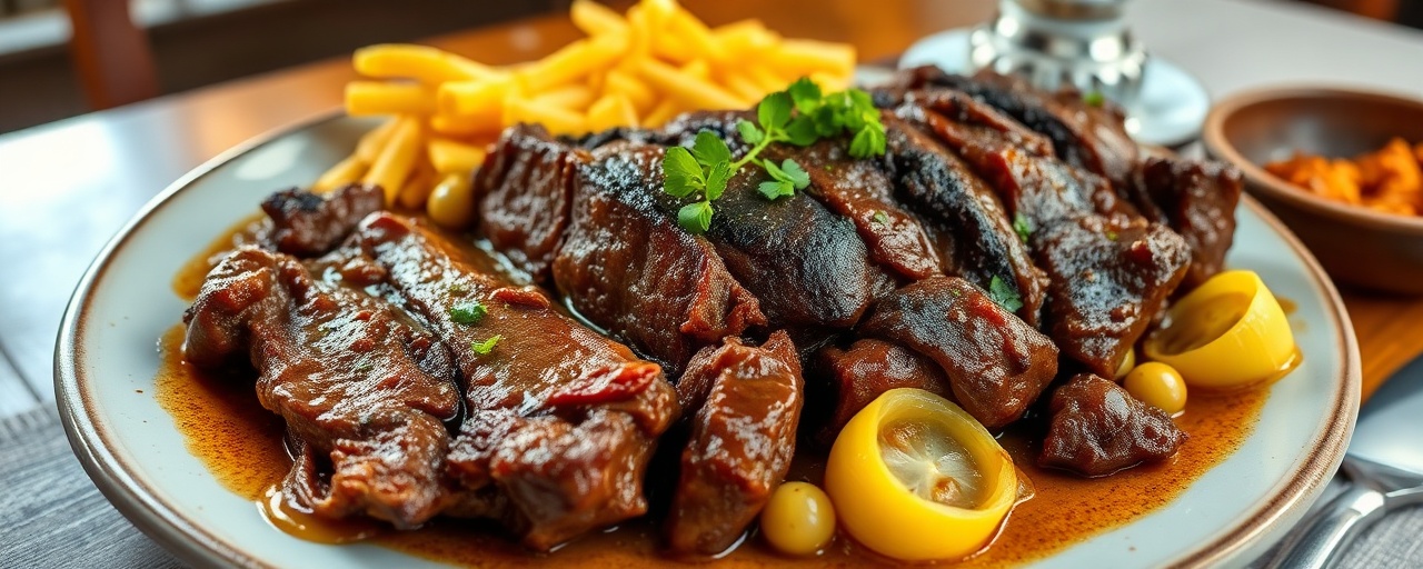 Carne Braseada Dourada com Mandioca e Açafrão