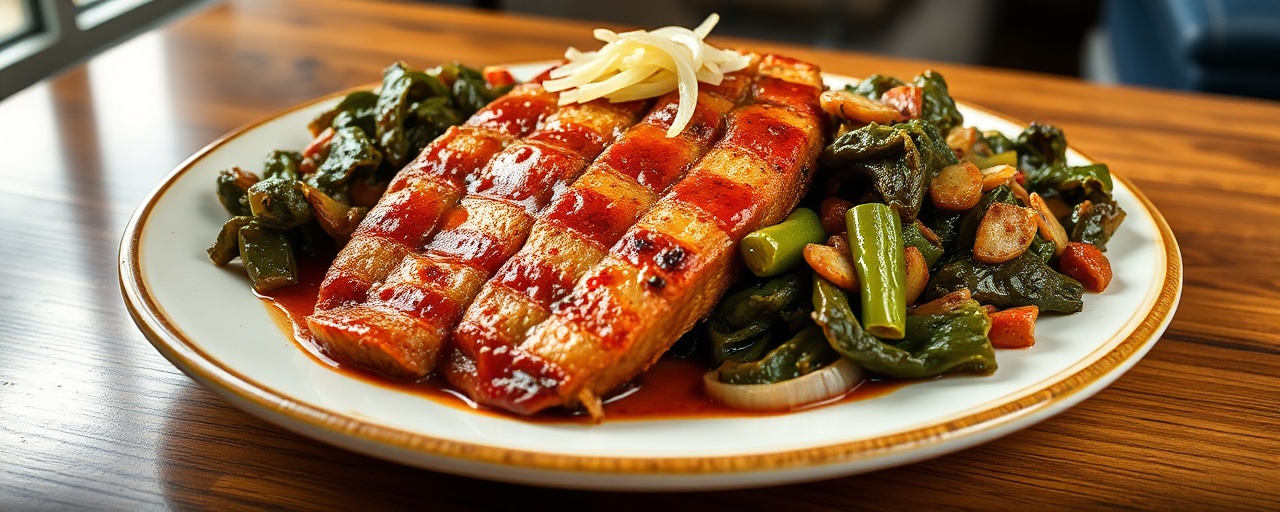 Carolina Gold Simmered Pork Belly and Collard Greens