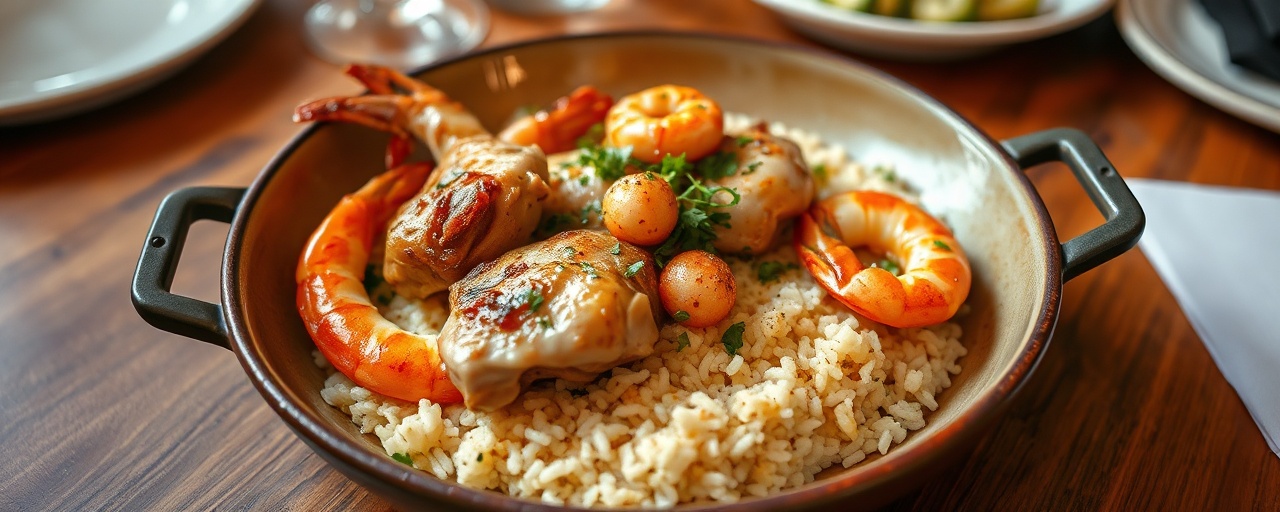Cazuela de Pollo y Gambas con Infusión de Citronela