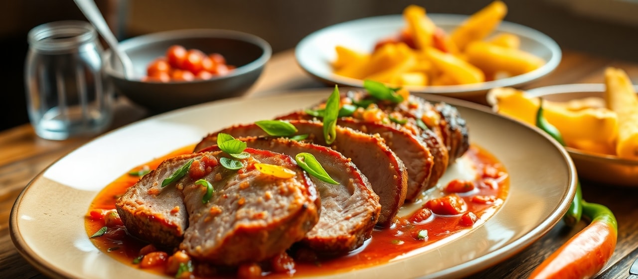 Cerdo Ahumado con Pimentón y Cardamomo y Salsa de Pimientos del Piquillo