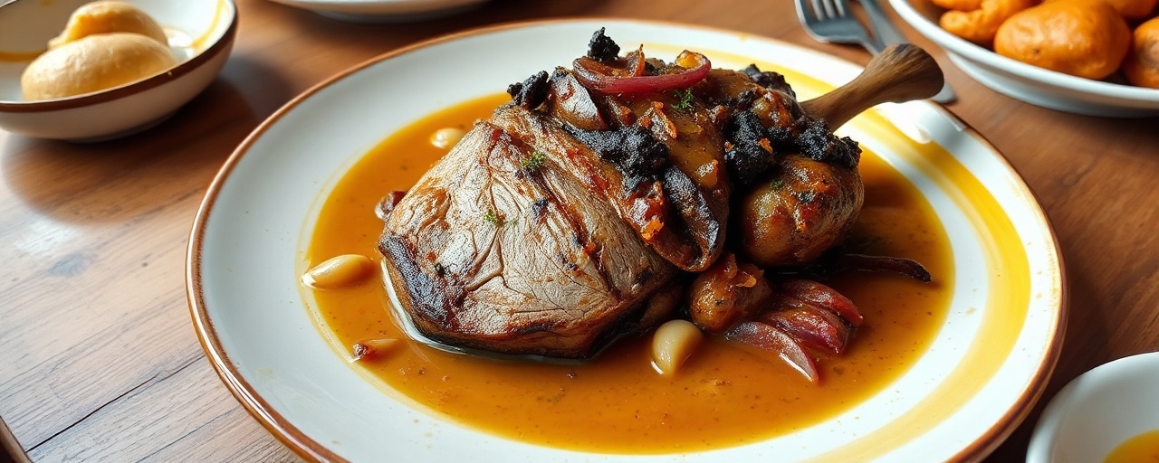 Cerdo Braiseado al Cardamomo con Puré de Melloco y Camote