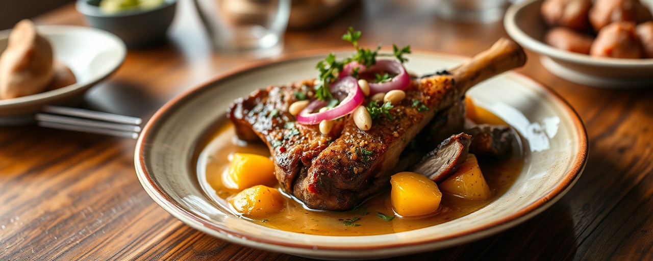 Cerdo Braiseado al Cardamomo con Puré de Melloco y Camote