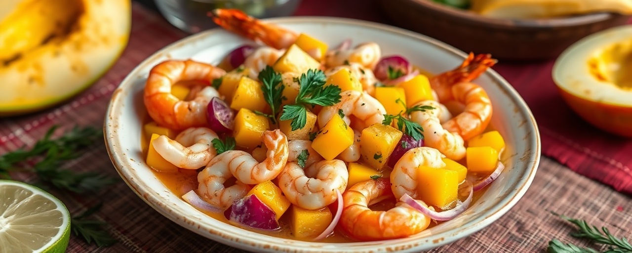 Ceviche de Mango y Camarones