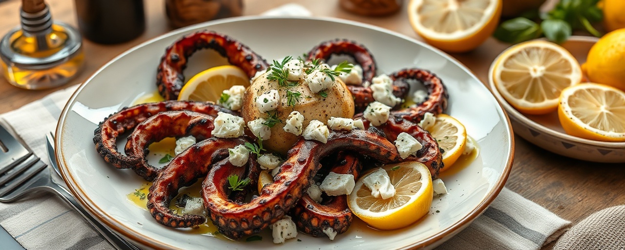 Charcoal-Grilled Mediterranean Octopus with Herbed Feta Salad