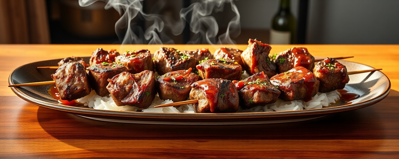 Charcoal-Grilled Sumac & Cumin Lamb Skewers with Fermented Chili Glaze