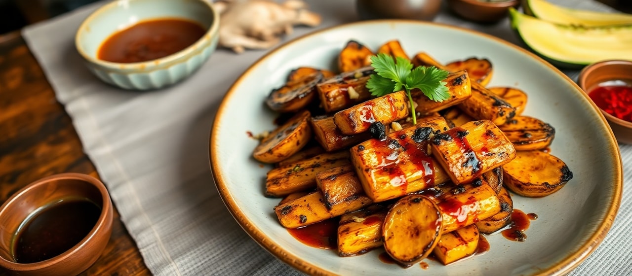 Charcoal-Grilled Sweet and Savory Plantains with Kampot Pepper Glaze