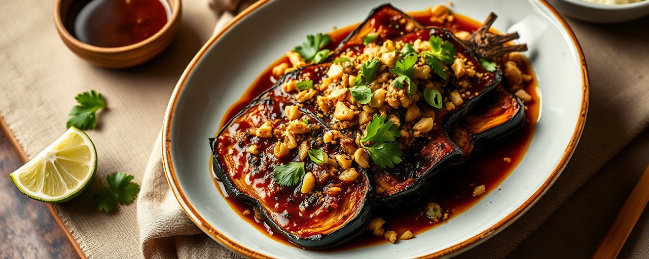 Charcoal-Grilled Thai Harissa Eggplant with Peanut-Lime Glaze