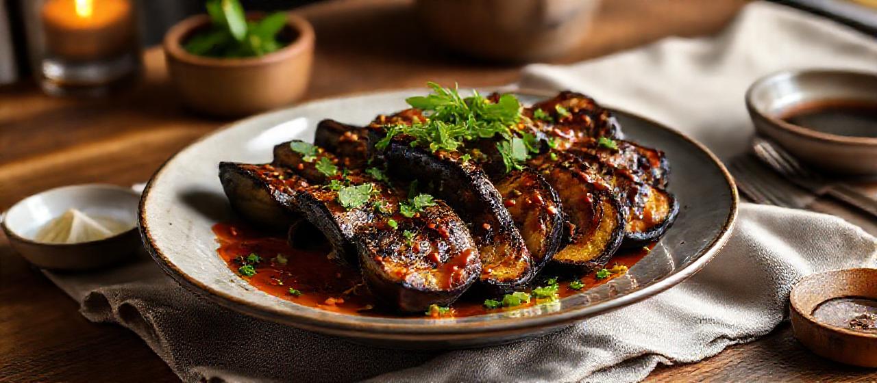 Charcoal-Grilled Thai Harissa Eggplant with Peanut-Lime Glaze