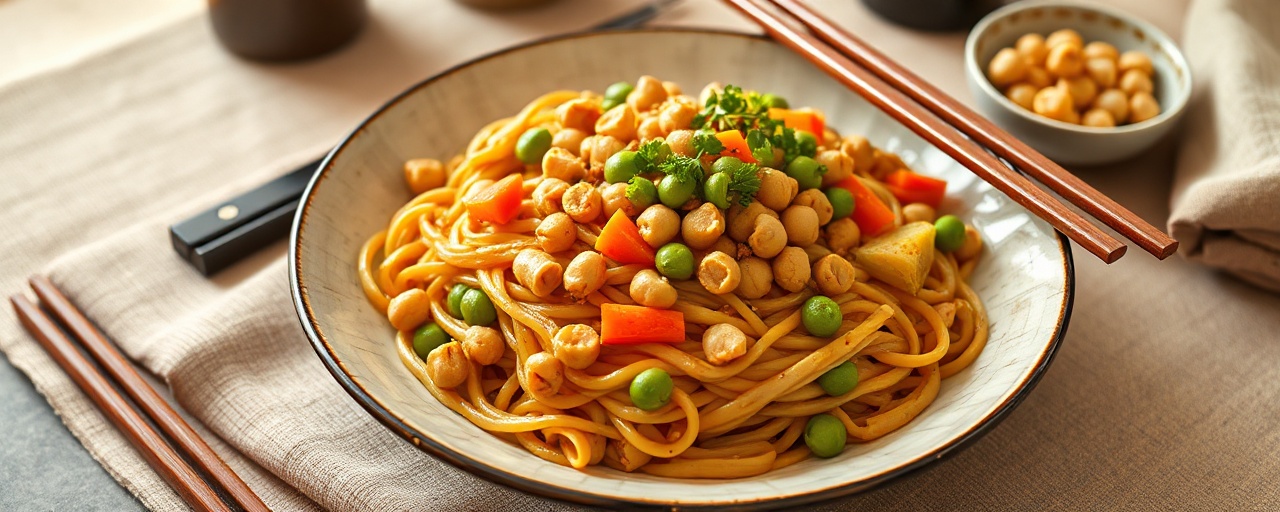 Chickpea and Edamame Yaki Udon