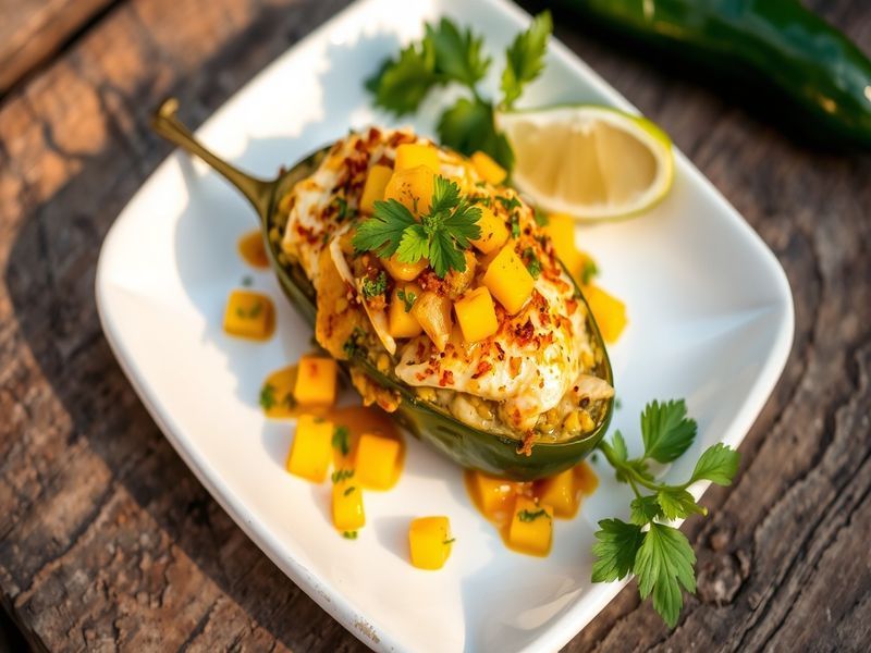 Chile Relleno de Camarones con Salsa de Mango y Habanero