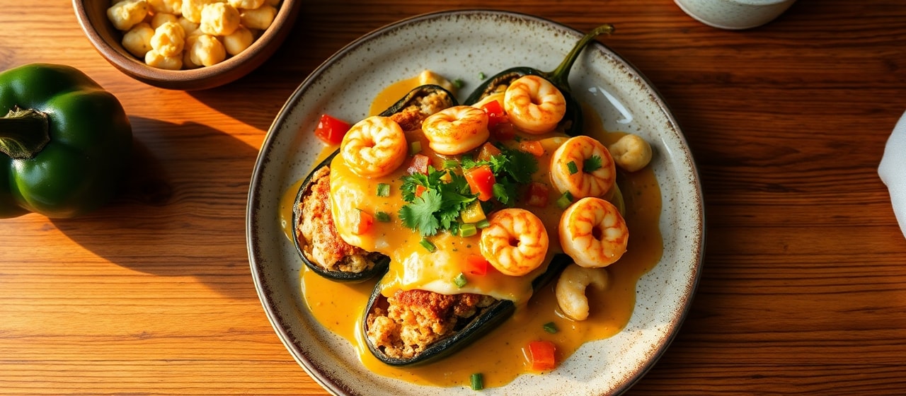 Chile Relleno de Camarones con Salsa de Mango y Habanero