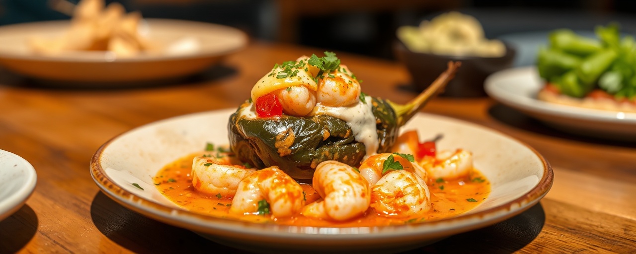 Chile Relleno de Camarones con Salsa de Mango y Habanero