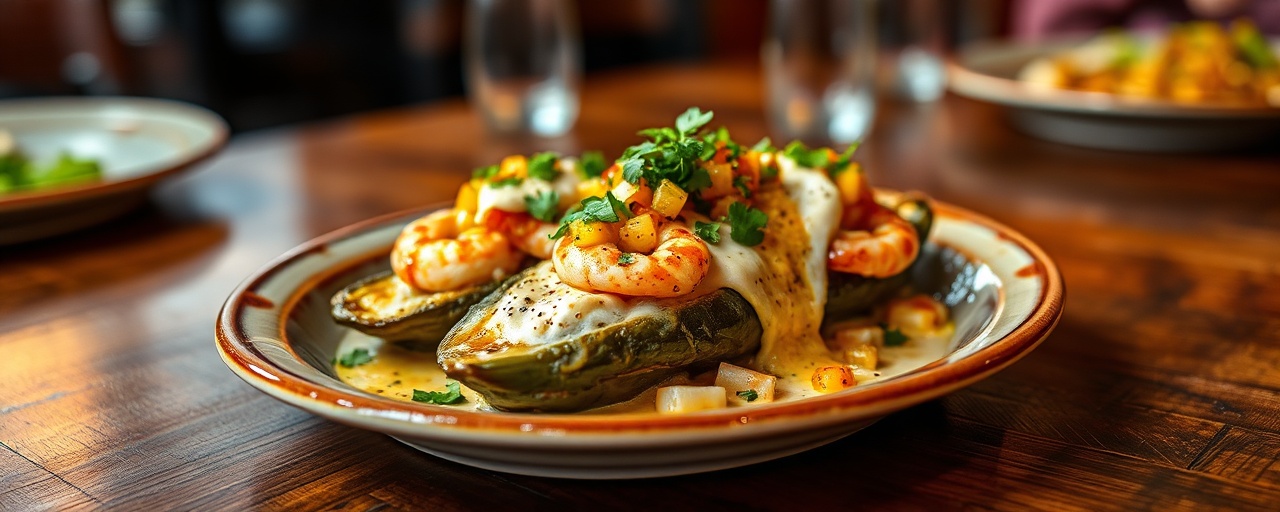 Chile Relleno de Camarones con Salsa de Mango y Habanero