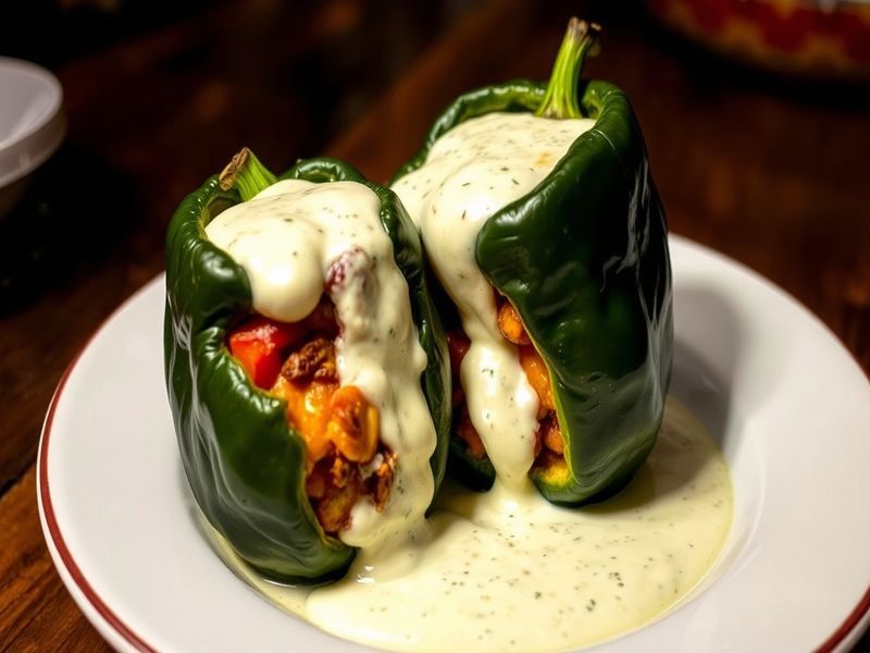 Chile Relleno Stuffed Poblano Peppers with Queso Fresco Cream Sauce