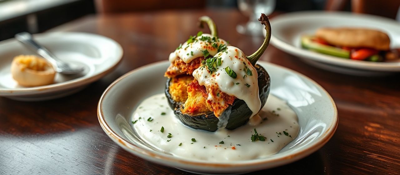 Chile Relleno Stuffed Poblano Peppers with Queso Fresco Cream Sauce