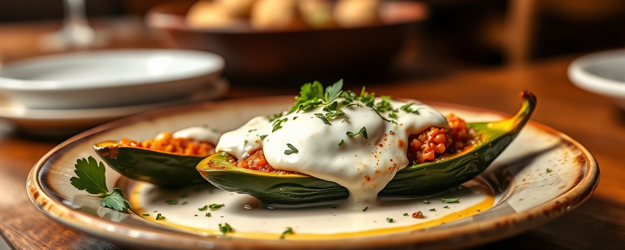 Chile Relleno Stuffed Poblano Peppers with Queso Fresco Cream Sauce