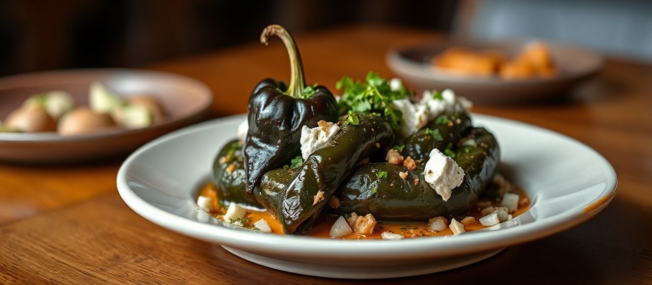 Chiles Rellenos de Ajo Negro y Requesón