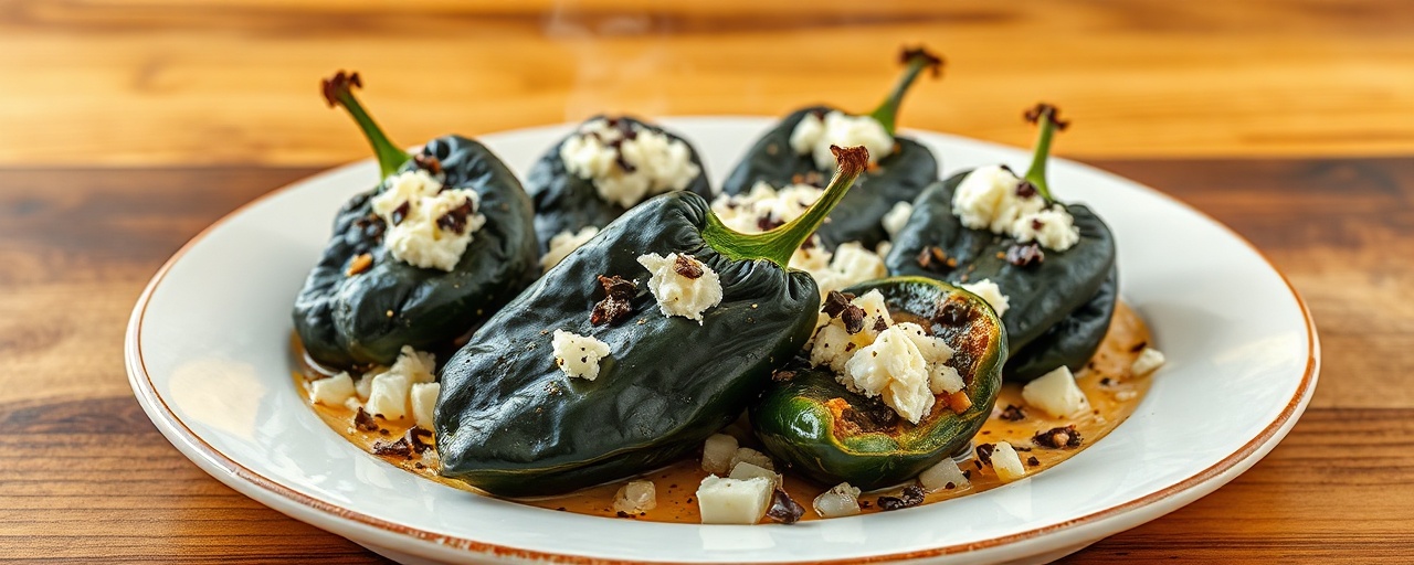 Chiles Rellenos de Ajo Negro y Requesón
