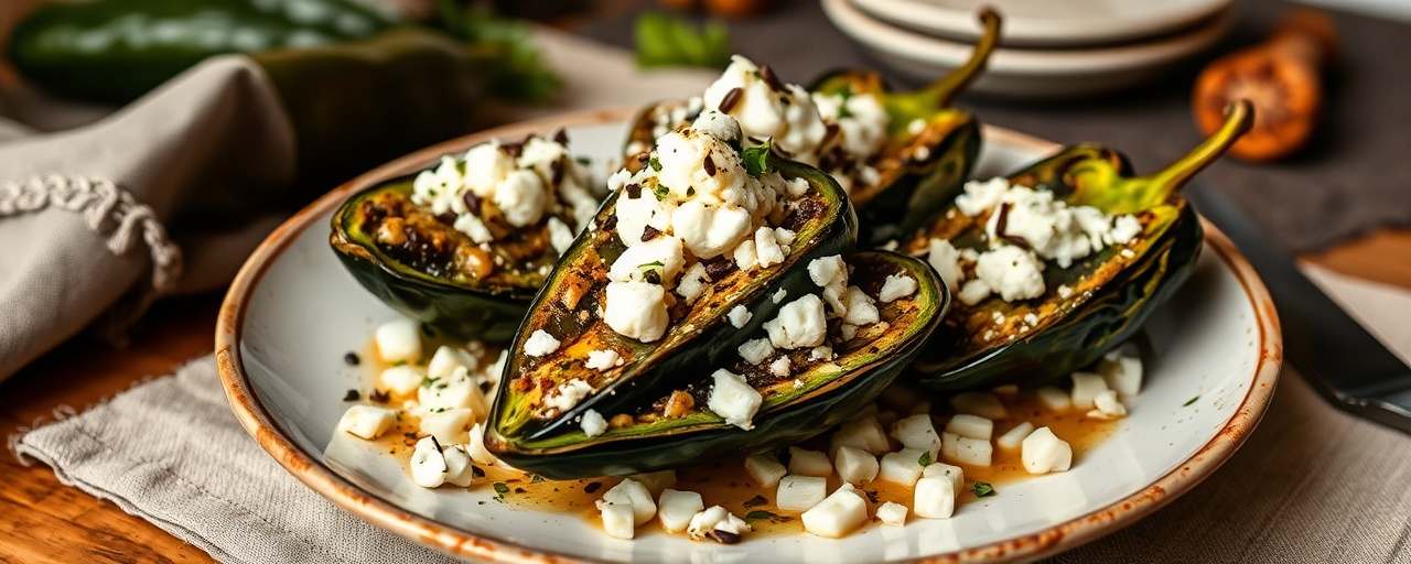 Chiles Rellenos de Ajo Negro y Requesón