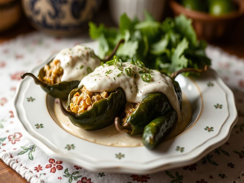 Chiles Rellenos with Huitlacoche and Poblano Cream Sauce