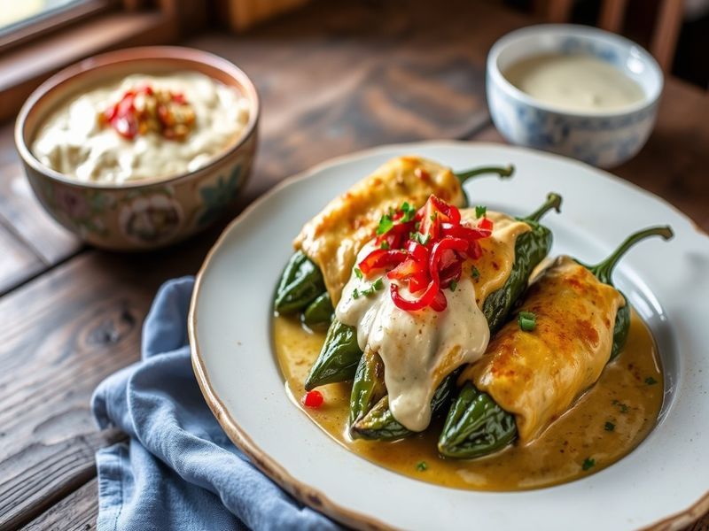 Chiles Rellenos with Poblano Cream Sauce