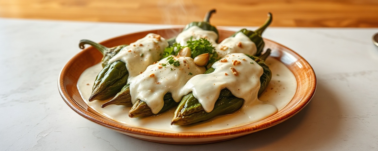 Chiles Rellenos with Poblano Cream Sauce