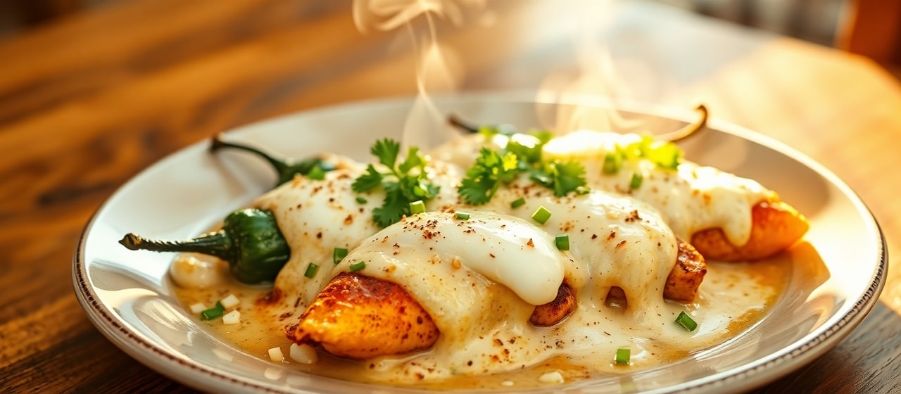 Chiles Rellenos with Poblano Cream Sauce