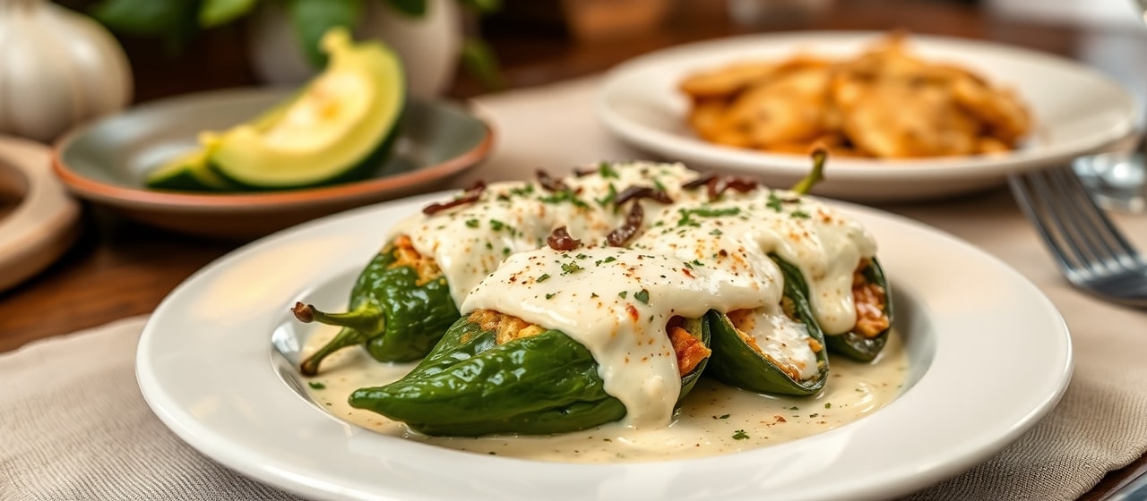 Chiles Rellenos with Poblano Cream Sauce