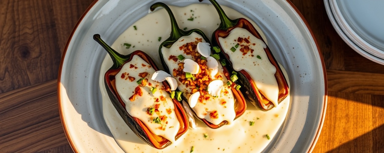 Chiles Rellenos with Poblano Cream Sauce