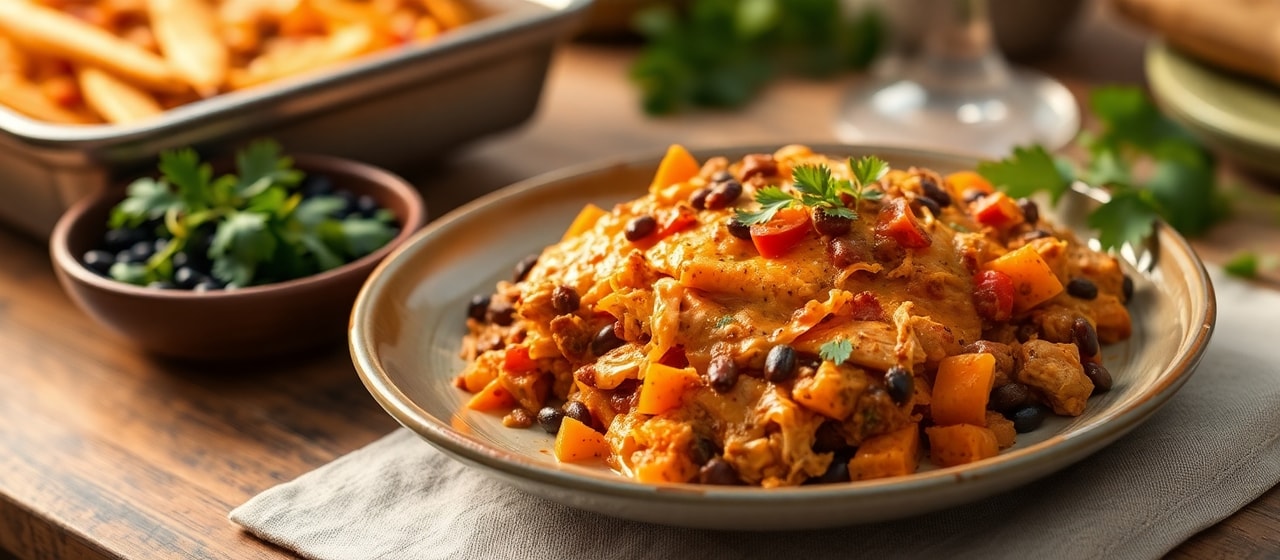 Chipotle Chicken and Sweet Potato Enchilada Casserole