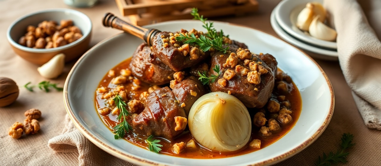 Chipotle-Kissed Georgian Braised Lamb with Walnut Sauce