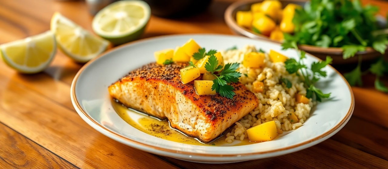 Chipotle Lime Salmon with Mango Salsa and Cilantro Rice