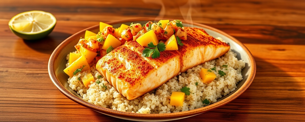 Chipotle Lime Salmon with Mango Salsa and Cilantro Rice