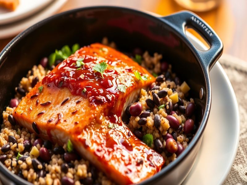 Chipotle Orange Glazed Salmon with Black Bean Quinoa Salad