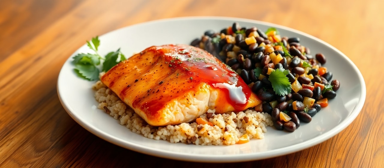 Chipotle Orange Glazed Salmon with Black Bean Quinoa Salad