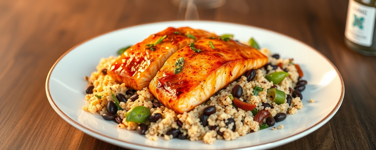 Chipotle Orange Glazed Salmon with Black Bean Quinoa Salad