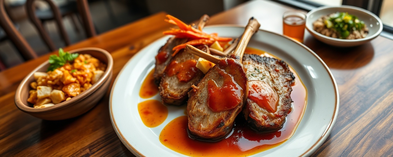 Chuletas de Cerdo Pan-Seared con Glaseado de Ají y Plátano Maduro