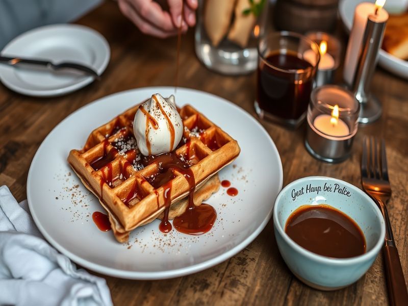 Churro Waffles with Dulce de Leche and Spiced Chocolate Sauce