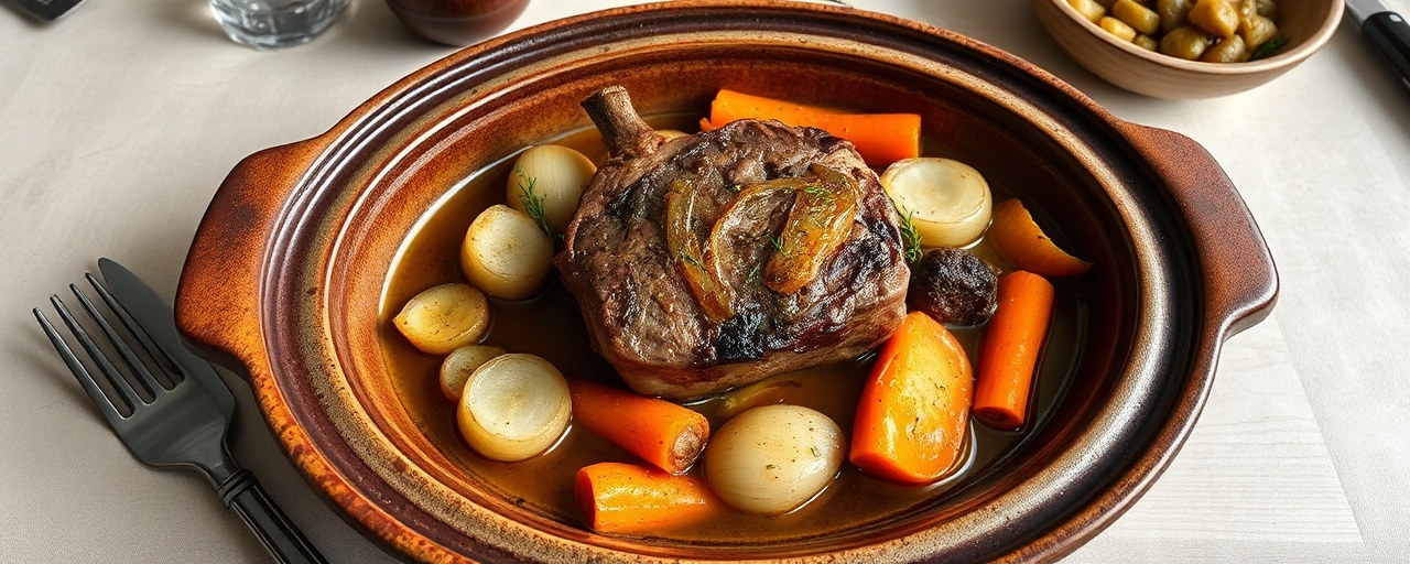 Clay-Pot Braised Scottish Lamb with Root Vegetables and Lemongrass Infusion