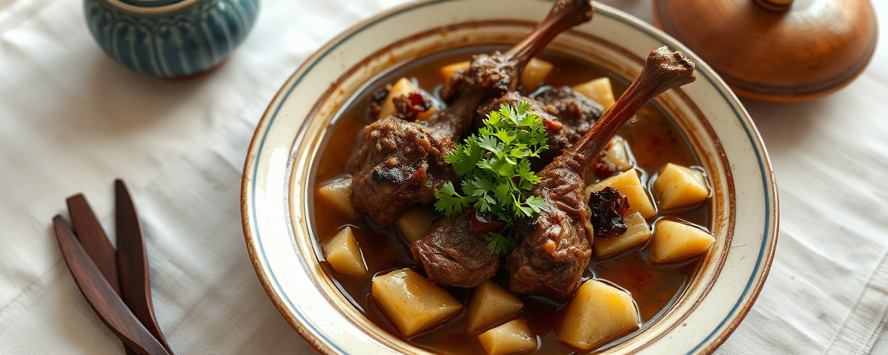 Clay Pot Lamb Shank Kroeung with Taro