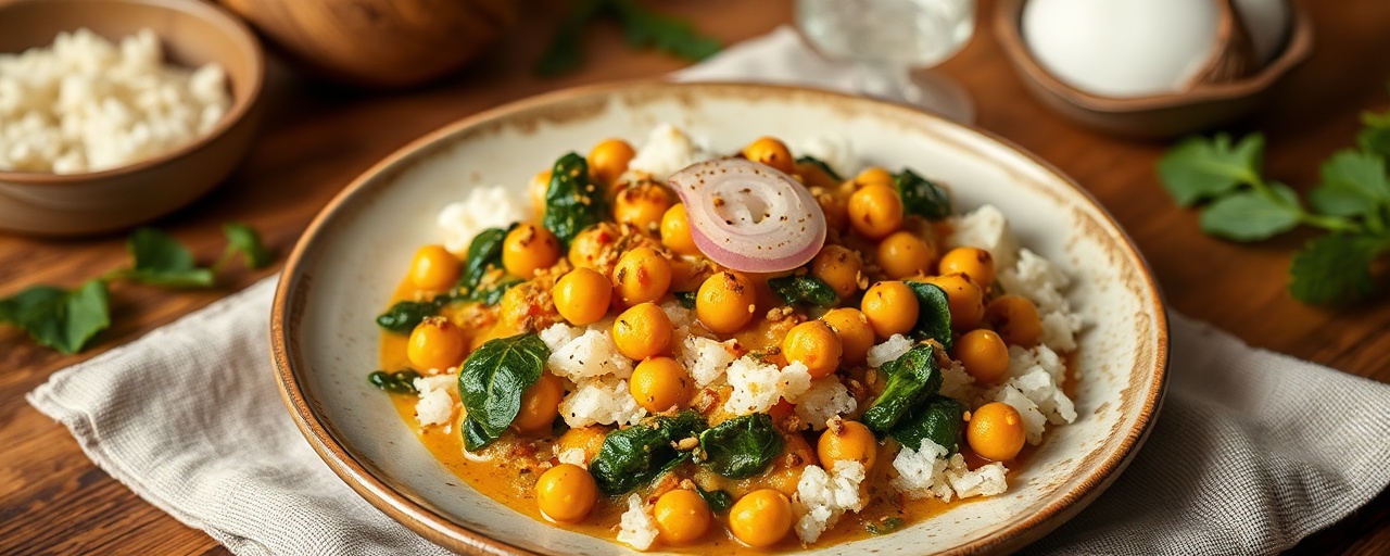 Coconut Tamarind Chickpea and Spinach Curry